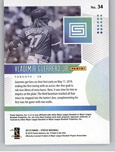 2019 Chronicles Durum Beyzbol 34 Vladimir Guerrero Jr. Toronto Blue Jays RC Çaylak Kartı Panini'den Resmi MLBPA Ticaret Kartı