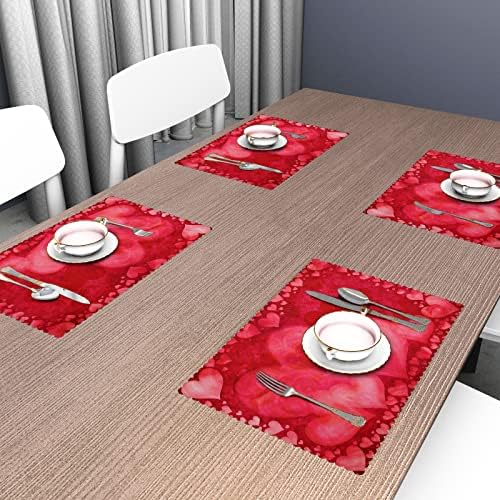 Mutlu Sevgililer Placemats 4 Set, aşk Kırmızı Kalpler Placemats Polyester ısıya dayanıklı yemek masası için Kaymaz yıkanabilir