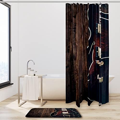 Retro Keman Kahverengi Duş Perde Setleri ile Kilim, su Geçirmez Kumaş Polyester Banyo Duş Perde Liner ile Kanca, 70. 8x70. 8