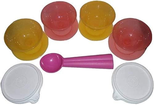 Kepçe ile Tupperware Plastik Tatlı Tabağı Seti (1 adet) ve Çok Amaçlı Saklama Kabı-120 ml (4'lü Paket, Çok Renkli)