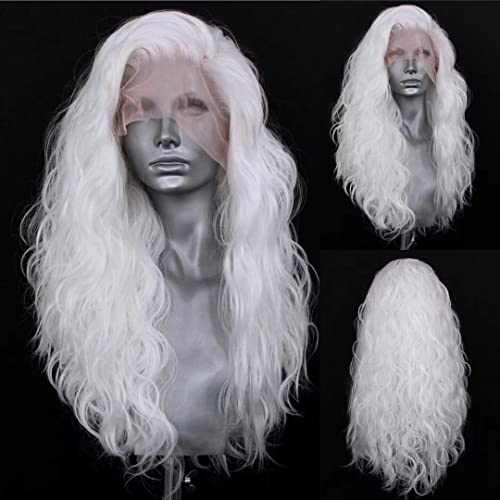 RDY Saf Beyaz gevşek dalga dantel ön peruk Kadınlar ıçin 26 uzun su dalgalı sentetik peruk Cosplay parti saç ıle yumuşak isviçre