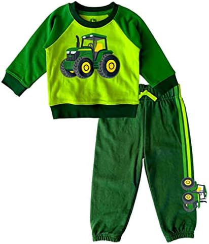 John Deere Yeşil 2 parça Traktör Traktör Crewneck Kazak ve Pantolon Seti Boyutları 12, 18, 24 Ay