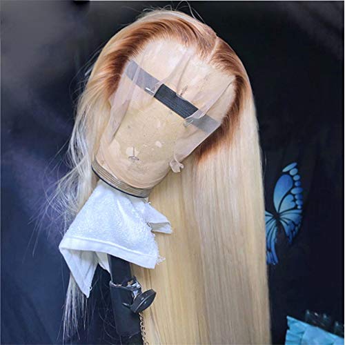 Nobel Saç Ombre sarı insan saçı peruk Düz 4T613 Brezilyalı Bakire Saç 613 Dantel ön peruk Şeffaf Dantel Peruk Ön Koparıp 26 İnç