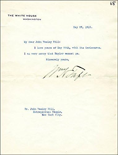 Başkan William H. Taft-05/27/1910 Tarihli İmzalı Mektup
