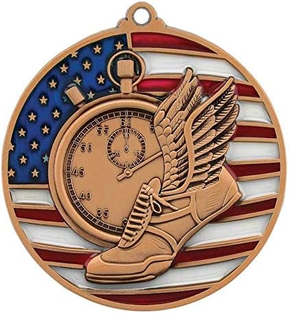 Decade Ödülleri Atletizm Vatansever Kazınmış Madalya-Yıldız ve Çizgili Amerikan Bayrağı V Yaka Kurdele ile 2.75 İnç Geniş Koşu