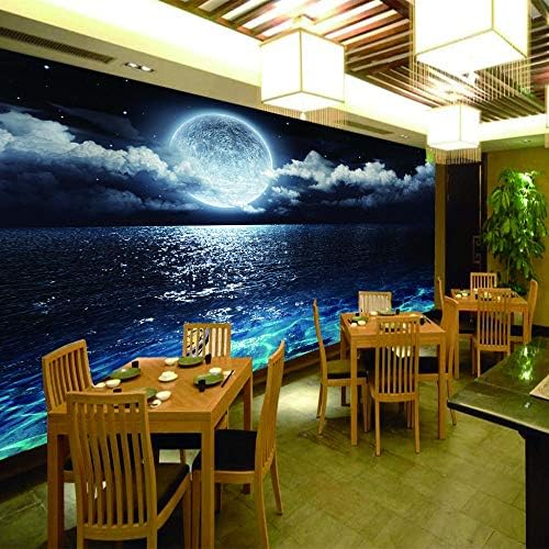Duvar resmi 3D-Deniz Ay-Fotoğraf Posteri Çıkarılabilir Duvar Kağıdı Duvar Sticker Kanepe TV Arka Plan Yatak Odası Oturma Odası