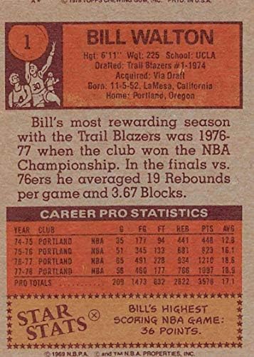 1978-79 Topps Basketbol Seti Break One 1 Bill Walton Portland Trail Blazers Topps Şirketinden Resmi NBA Ticaret Kartı