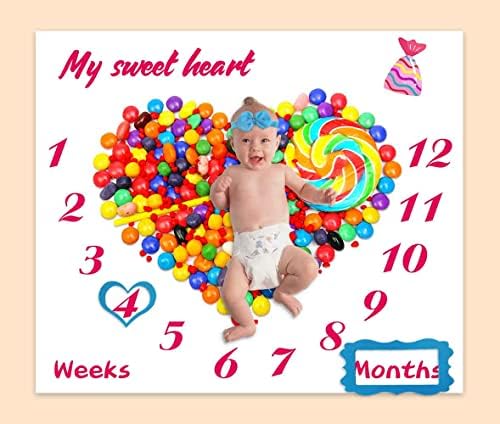 PHMOJEN Bebek Aylık Milestone Battaniye / Benim Tatlı Kalp Şekerler Şeker Gökkuşağı Lolipop Cep Renkli / Yenidoğan 1 ila 12 Ay