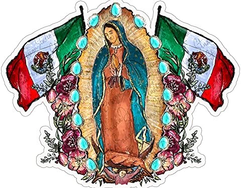 Jenerik Our Lady Guadalupe Sticker, Virgen de Guadalupe Sticker, Meksika Bayrağı Sticker, Turkuaz, Meksika Kumaş, Latina Meksika,
