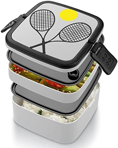 Tenis Raketi Topu Baskı All İn One Çift Katmanlı Bento Kutusu Yetişkinler için / Çocuk Öğle Yemeği Kutusu Kiti Yemek Hazırlık