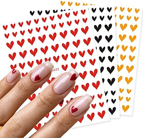 Aşk Kalp Tırnak Çıkartmalar sevgililer Günü Nail Art Etiketler Çıkartmaları 6 Yaprak Renkli Kalp Sevgililer Tırnak Sanat Tasarım