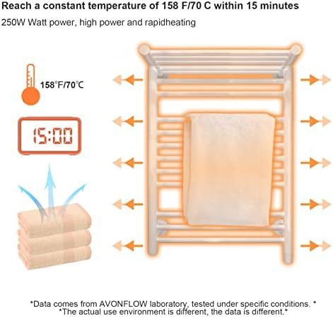 AVONFLOW 14+2 Bar havlu ısıtıcı Isıtmalı Havlu Askısı 250W Hızlı ısıtma UL Sertifikası havlu ısıtıcı Kurutma Rafı Banyo için
