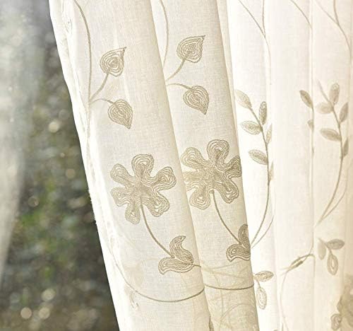 Avrupa Keten Bak Sheer Vual Pencere Perdeleri Çubuk Cep Gazlı Bez Perdeler ile Çiçek Işlemeli Tasarım Oturma Çocuk Odası Yatak