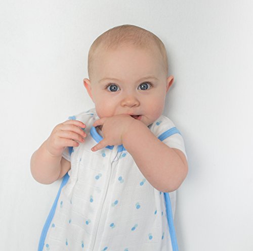 İnanılmaz Bebek Muslin Uyku Çuvalı, Çift Nokta, Mavi, Orta, 2 yönlü Fermuarlı Giyilebilir Battaniye