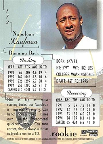1995 SkyBox Premium Futbol 172 Napolyon Kaufman RC Çaylak Kartı Oakland Raiders Fleer'den Resmi NFL Ticaret Kartı / Skybox