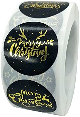 Yuxahiug Noel Çıkartmalar, 100-500 Pcs 1 inç Siyah Merry Christmas Etiket ile sıcak Damgalama Yazı, pişirme Hediye Kartı, hediye