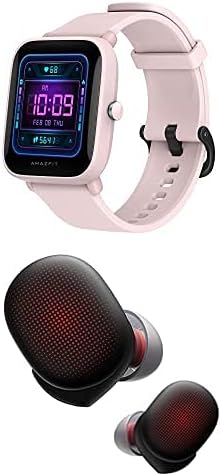 Amazfit Bip U Pro Fitness Akıllı Saat (Pembe) + PowerBuds Gerçek Kablosuz Kulaklıklar (Siyah) Paket, Kalp Atış Hızı Monitörü,