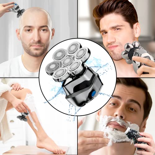 7D elektrikli kafa tıraş erkekler için, 5-in-1 elektrikli tıraş makinesi kel erkekler için akülü şarj edilebilir USB, su geçirmez