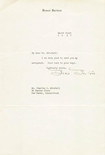 Bruce Barton-03/01/1927 İmzalı Mektup