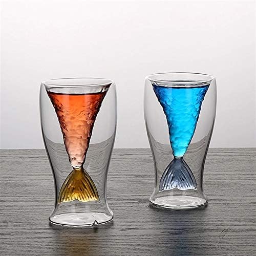 GTJXEY Mermaid balık Çift Duvarlı Gözlük, 80 ml Kokteyl Viski Tumblers, borosilikat cam malzeme, Doğum Günü Hediyeleri (Renk:
