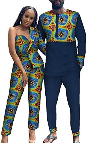 Afrika Giysi Çift için 2 Adet Set Dashiki Erkek Takım Elbise Gömlek ve Pantolon ve Kadın Tulum Afrika Boubou Severler Kıyafet