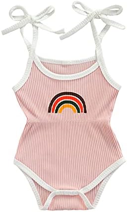 Toddler Bebek Kız Sapanlar Gökkuşağı Tek Parça Romper Tulum Nervürlü Şort Kıyafet Tulum Bebek Yaz Giysileri
