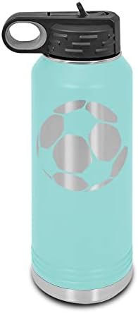 5ö Futbol Topu Lazer Kazınmış Su Şişesi Özelleştirilebilir Polar Deve Paslanmaz Çelik Saman ile-avrupa futbol ışık Mor 32 oz