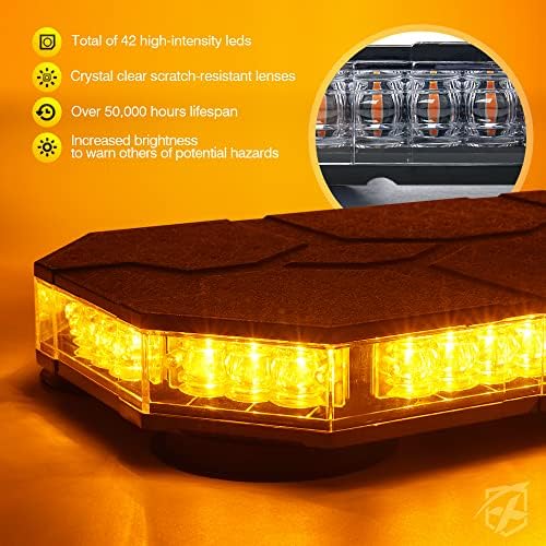 Xprite Amber LED Çatı Strobe Beacon Işıklar Bar, manyetik Dağı Acil Güvenlik Trafik Güvenliği Uyarı Dikkat Yanıp Sönen ışık,