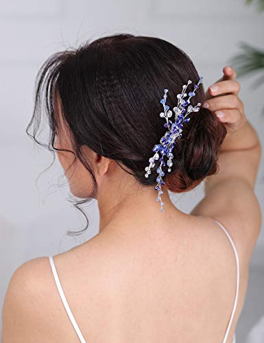 Denifery Mavi Gelin Saç Tarak Safir Mavi Kristal Saç Tarak Düğün Lacivert Rhinestone Kraliyet Mavi Saç Tarak Düğün Saç Parçası