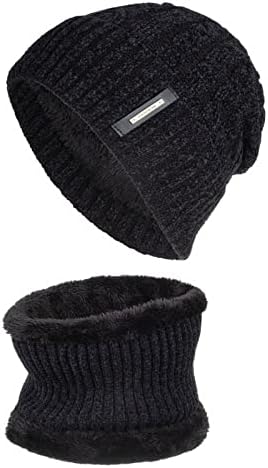 2 Parça Kış Açık Bere Şapka Eşarp Set Kalın Sıcak Moda Örgü Kafatası Kap Polar Astarlı Atkılar Erkekler Kadınlar için