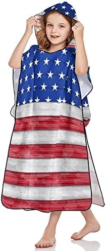 WEEDKEYCAT Amerikan Bayrağı Ahşap Kapşonlu Havlu Çocuklar için Yumuşak Banyo Peluş Havlu Hood ile Havuz Plaj Yüzmek için Kapak-ups