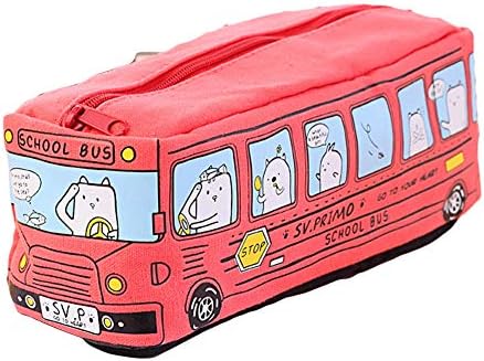yHRgETLD Kalem Kutusu ile Karikatür Otobüs Tuval Kalem Çantası için Kalemler, Kalemler, İşaretleyiciler Kırmızı