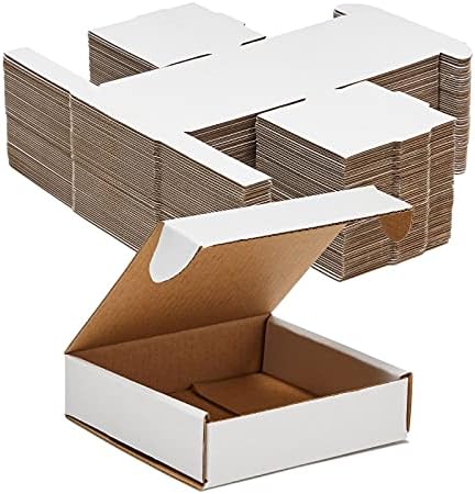 Beyaz Oluklu Nakliye Kutuları, Karton Postalar Katlanır Kapaklar (4x4x1 İnç, 50 Paket)