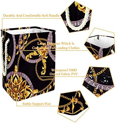 DJROW Dar Sepet Altın Barok Desen Büyük Kapasiteli Katlanabilir Giysi Sepet Kolları ile Depolama Bin için Battaniye Giyim Oyuncaklar