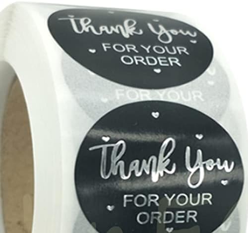 500 pcs Gümüş Teşekkür Ederim Çıkartmalar Desteklemek için Siyah Kağıt Mühür Etiket Etiket için noel hediyesi Ambalaj Kırtasiye