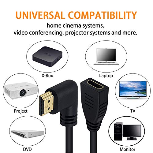 Poyıccot HDMI 2.0 Uzatma Kablosu 90 Derece, 2 Feet / 60 cm HDMI Genişletici Yüksek Hızlı Sol Açı HDMI Erkek Kadın Uzatma Kablosu