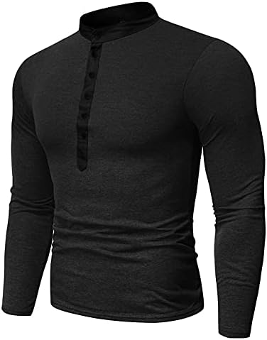 HONGJ Mens için Tops, 2021 Güz erkek Düğme Henley Ön Placket Uzun Kollu Slim-fit Casual T-Shirt Temel Tee Gömlek