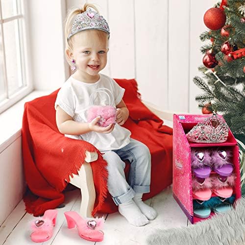 Jaolex Prenses Toddler Giyinmek Ayakkabı ve Takı oyuncak seti Pretend -3 Çift Ayakkabı Tiara Taç Küpe Kolye Yüzük Çanta Rol Oynamak