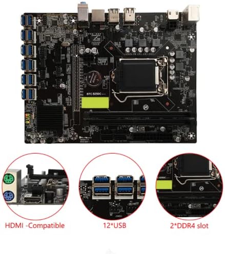 Sanjank BTC-B250C Madenci Anakart ile 12 USB 3.0 PCIE Bağlantı Noktaları DDR4 Destekler 2133/2400 MHz 32 GB MAX Bellek 12GPU