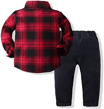 Kimocat 2 Adet Bebek Erkek Giysileri Uzun Kollu Ekose Gömlek + Pantolon Tulum Giyim Seti