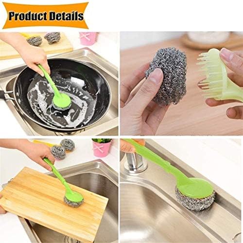 20 paslanmaz çelik sünger scrubbers kolları ile 56.7 ml temizleme topu ovma pedi pot fırça temizleme mutfak eşyaları için. (Renk: