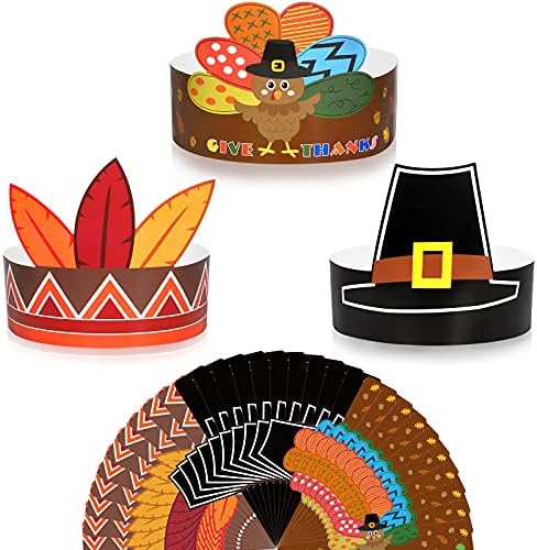 SATİNİOR 30 Parça Şükran Kağıt Türkiye Şapkalar Bantlar Ayarlanabilir Şapka Kostüm Parti Aksesuarları Çocuklar için Ev Dekorasyon,