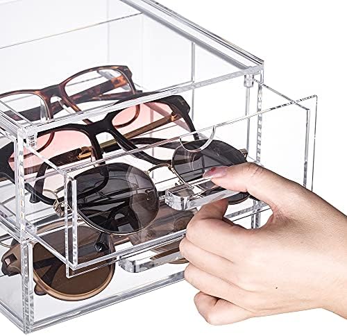 TİDYENDURE Şeffaf Akrilik 2-Çekmece Kompakt Depolama Organizasyon Çekmeceler Set için Güneş Gözlüğü, Kozmetik, Saç Bakımı, Takı,