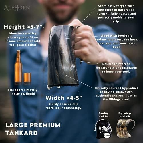 AleHorn Viking Içme Boynuz Kupa-El Işi Tankard için Bira, Kahve, Ale & Mead / Mükemmel Tatil Hediye için Erkekler / Mead Fincan