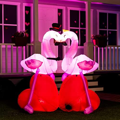 Joiedomi 5 FT Boyunda LED ışıkları Flamingolar Çift Kalpler Sevgililer Günü Tatil Şişme Dekorasyon Ev Yard Çim Bahçe Kapalı Açık
