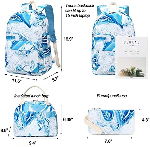 Gizli sakli konusmalar Okul Sırt Çantası Kız Sevimli Schoolbag için 15 inç Laptop sırt çantası seti (Mermer Mavi beyaz 20)