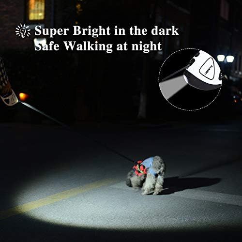 Parlak LED El Feneri ile Geri Çekilebilir Köpek Tasması, 44 lbs'ye kadar Küçük Orta Büyük Köpekler için 10 ft Köpek Güvenliği