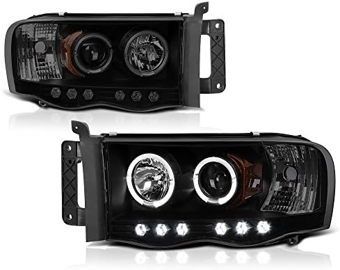 [2002-2005 Dodge RAM 1500 2500 3500 için] LED ışık halkası Siyah Duman Projektör Far far takımı, sürücü ve Yolcu Tarafı