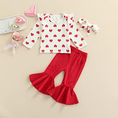 Toddler Bebek Kız sevgililer Günü Giysileri Kıyafet Seti 3 Adet Uzun Kollu Aşk Kalp Kazak Tops Flare Pantolon Bandı