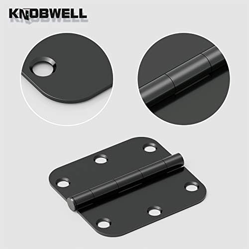 KNOBWELL 6 Paket Siyah Kapı Menteşeleri, 3.5 X 3.5 Kare w 5/8 Yarıçaplı Köşe İç Kapı Menteşeleri Siyah Kaplamalı